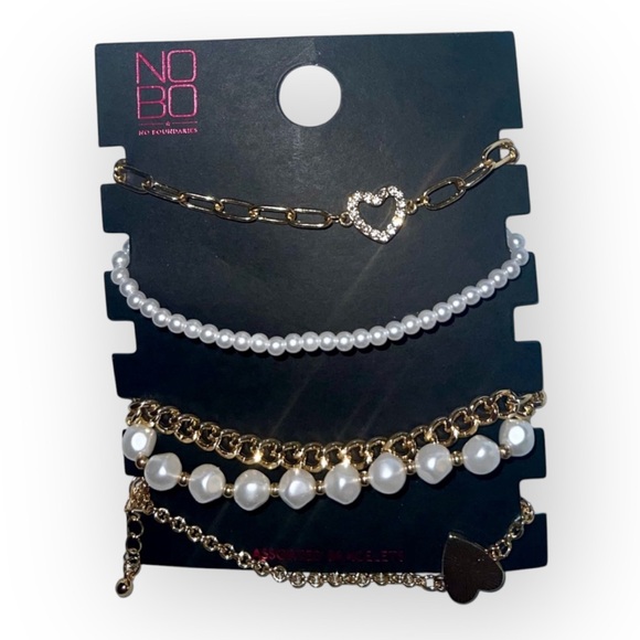 No Boundaries Pink Love Hoop Earrings and Assorted Faux Pearl Bracelet Set - Picture 3 of 3